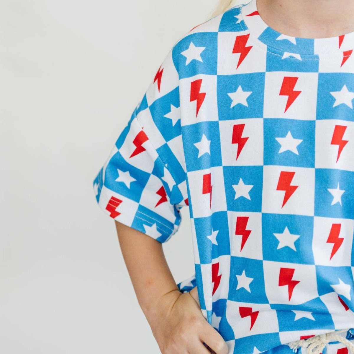 4th of July Lucky Panda Kids Shorts Set | Checks & Stars