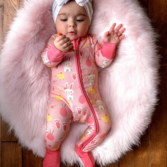 SpearmintLOVE Pink Easter Bunny 2-Way Convertible Zip Romper