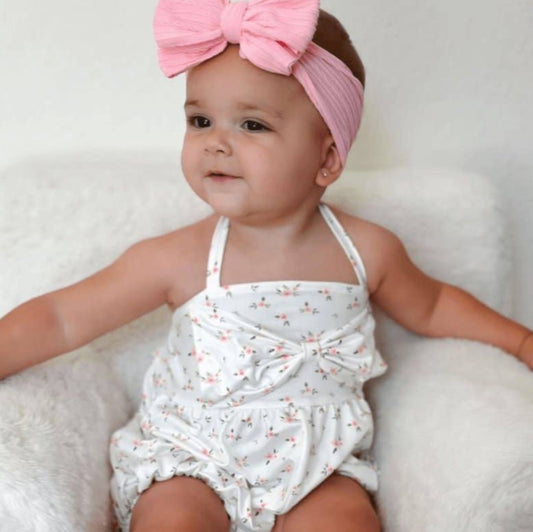 Dottie Bow Front Bubble Romper - Petite White Floral