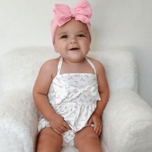 Dottie Bow Front Bubble Romper - Petite White Floral