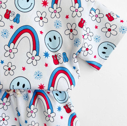 4th of July Lucky Panda Kids Shorts Set | Little Miss USA