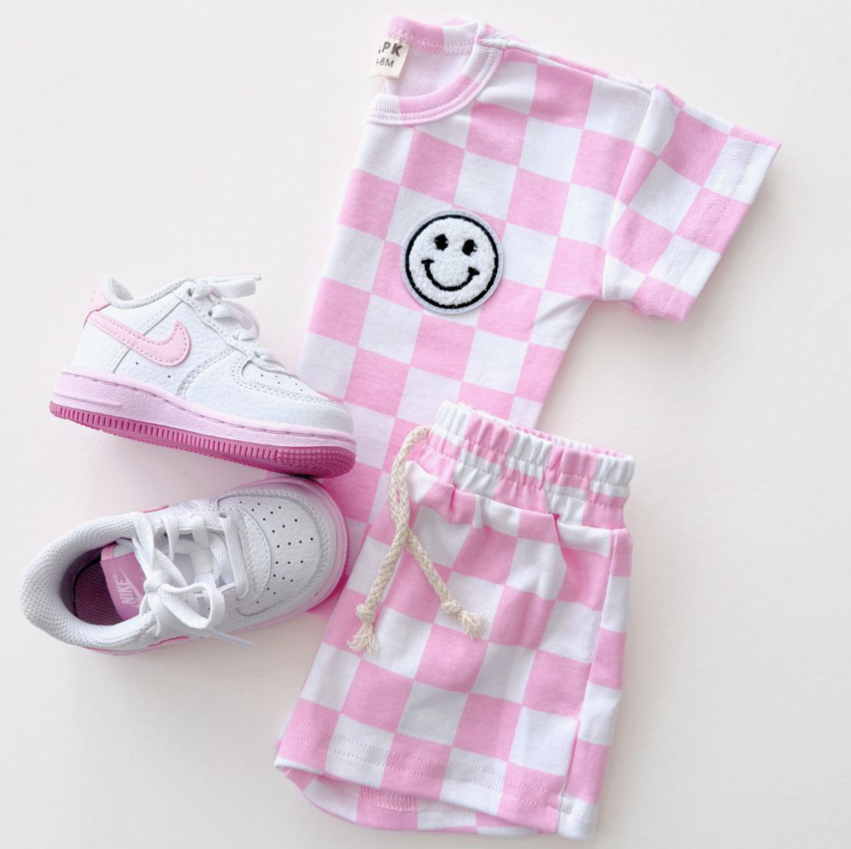 Lucky Panda Kids Checkered Shorts Set | Pink