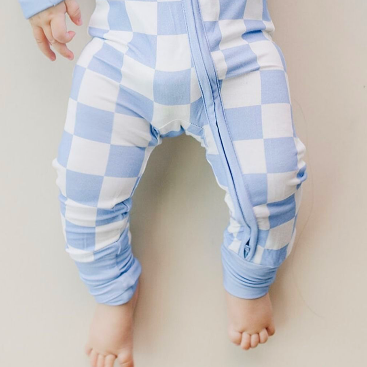 Lucky Panda Kids Bamboo Zip Romper | Blue Checkered