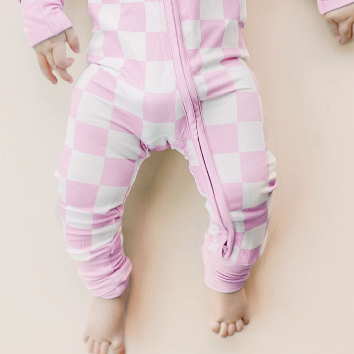 Lucky Panda Kids Bamboo Zip Romper | Pink Checkered