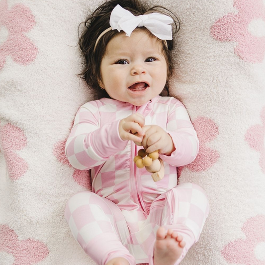 Lucky Panda Kids Bamboo Zip Romper | Pink Checkered