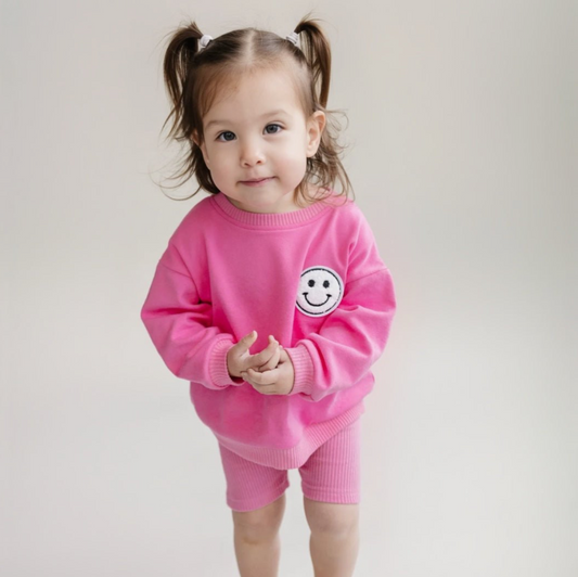 Lucky Panda Kids Biker Shorts Set | Pink