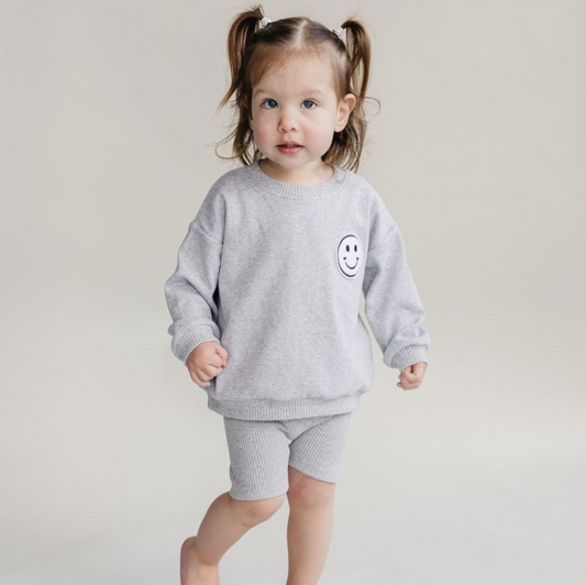 Lucky Panda Kids Biker Shorts Set | Gray