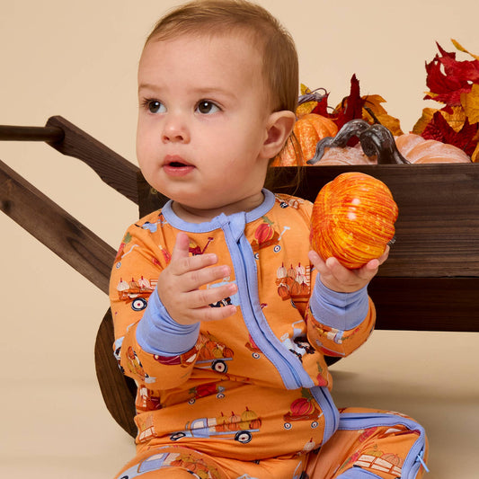 SoftSnooze™ Baby Bamboo Viscose Harvest Haul Convertible One Piece Footie Pajama