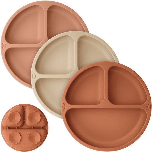 KeaBabies 3-Pack Prep Suction Plates for Baby, BPA-Free Silicone Plate