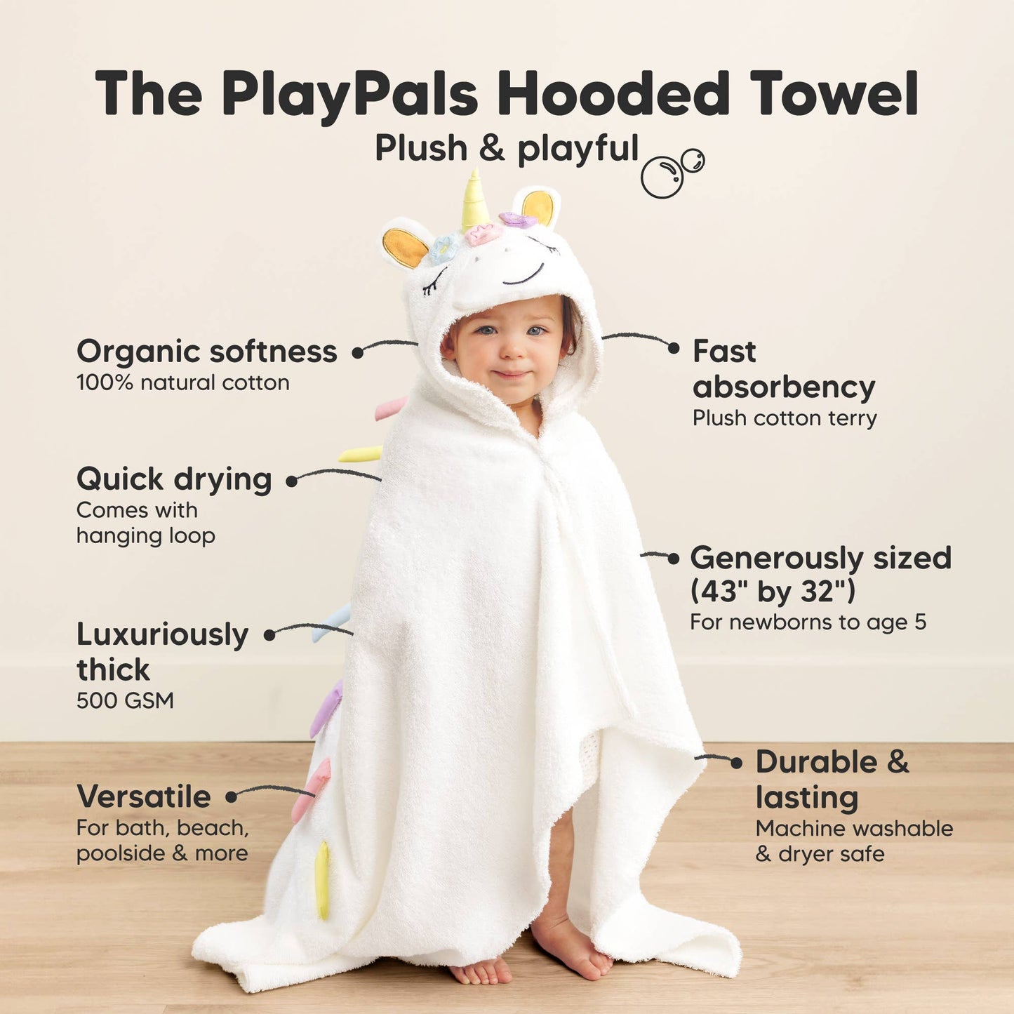 Playpals Hooded Baby Bath Towels for Newborn