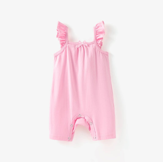 2-Pack Baby Girl Heart-shaped/Solid Print Ruffled Rompers