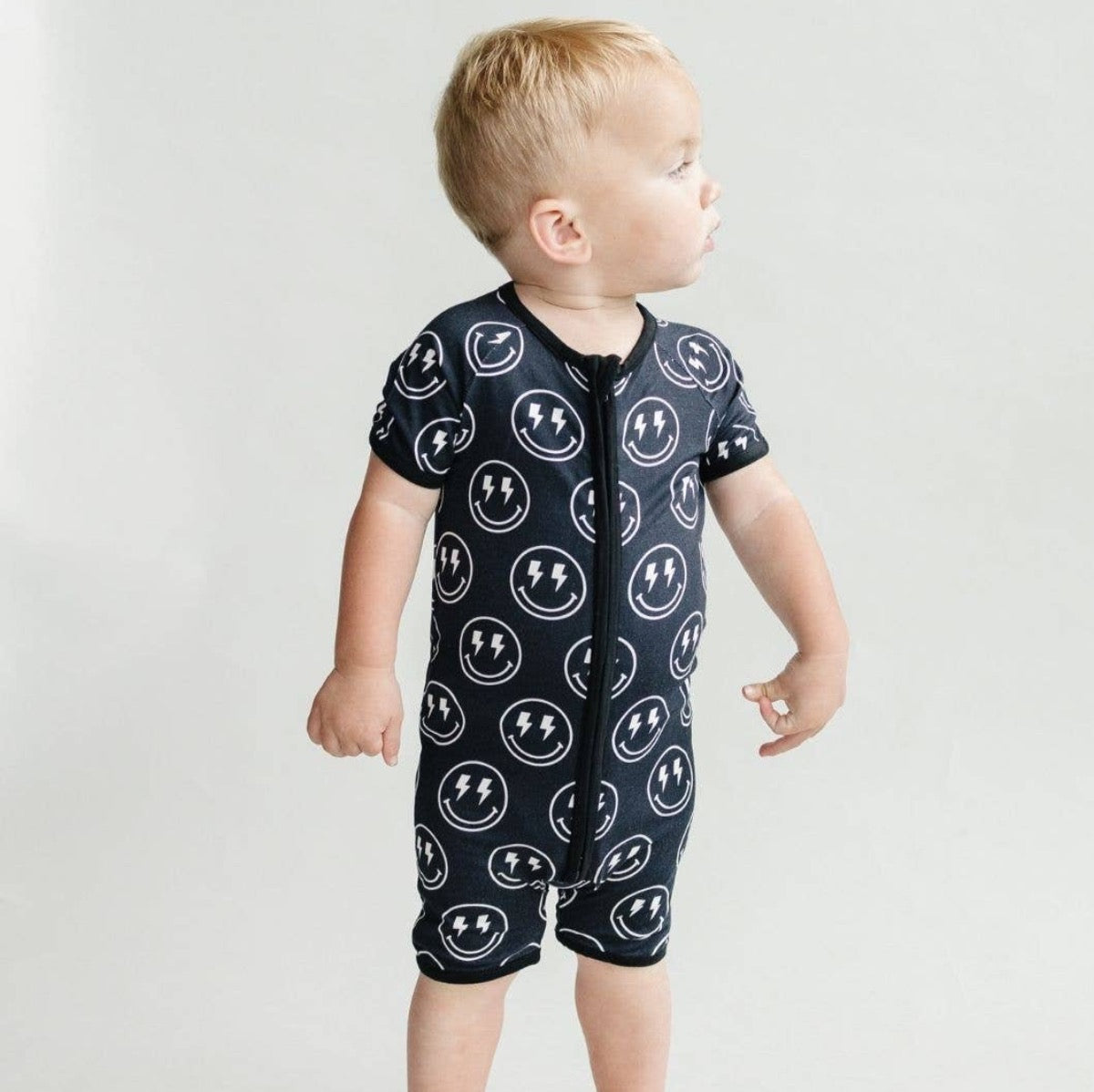 Baby Bamboo Shorty Romper | Electric Smiley