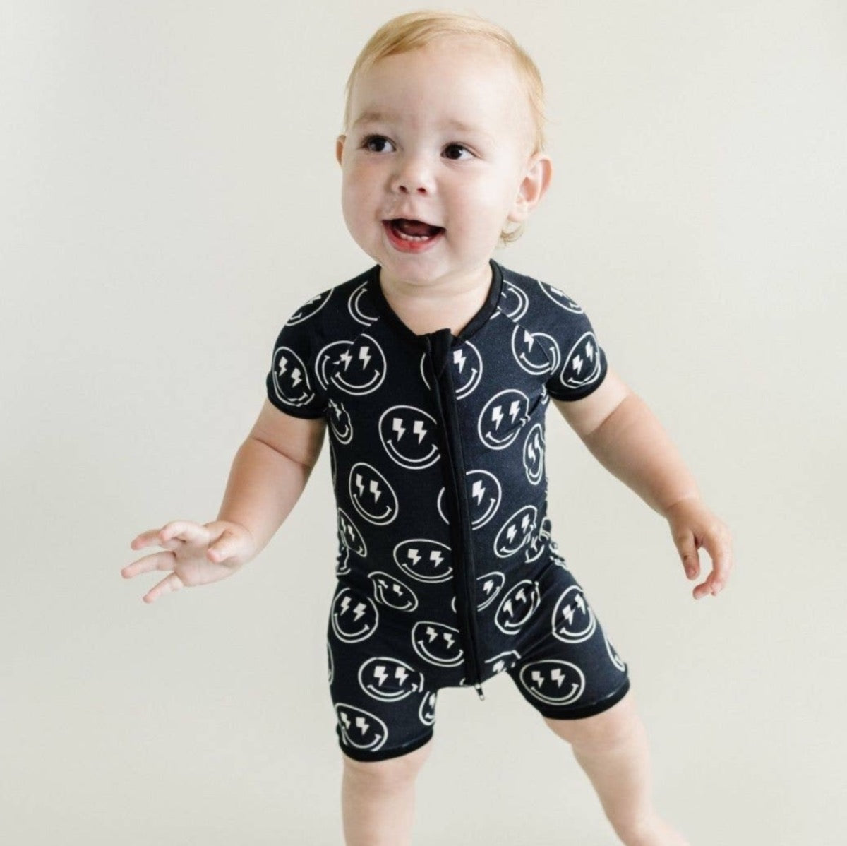 Baby Bamboo Shorty Romper | Electric Smiley