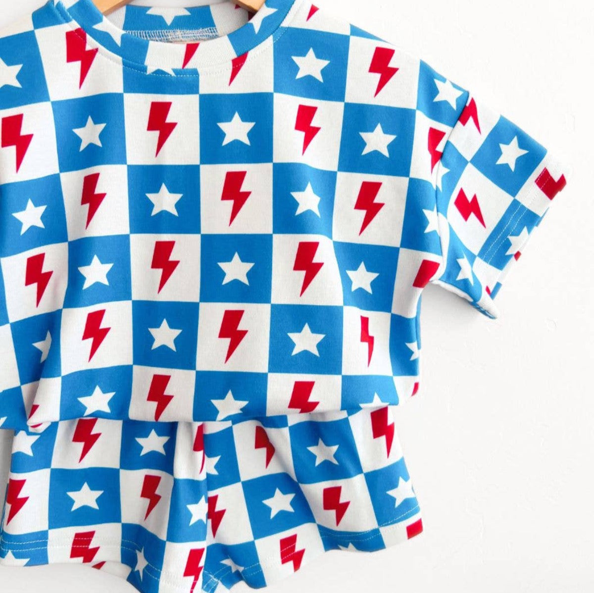 4th of July Lucky Panda Kids Shorts Set | Checks & Stars
