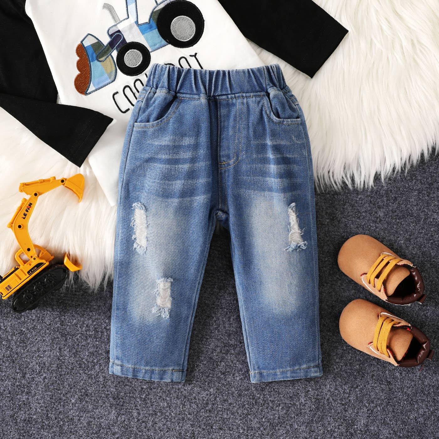 Baby Unisex Basic Ripped Denim Jeans