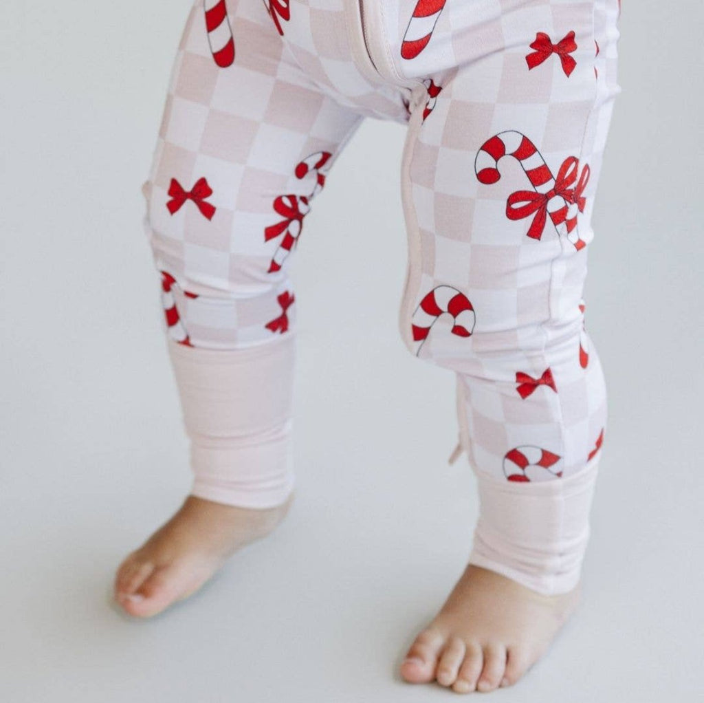 Christmas Baby Bamboo Lucky Panda Kids Zip Romper | Bows & Candy Cane