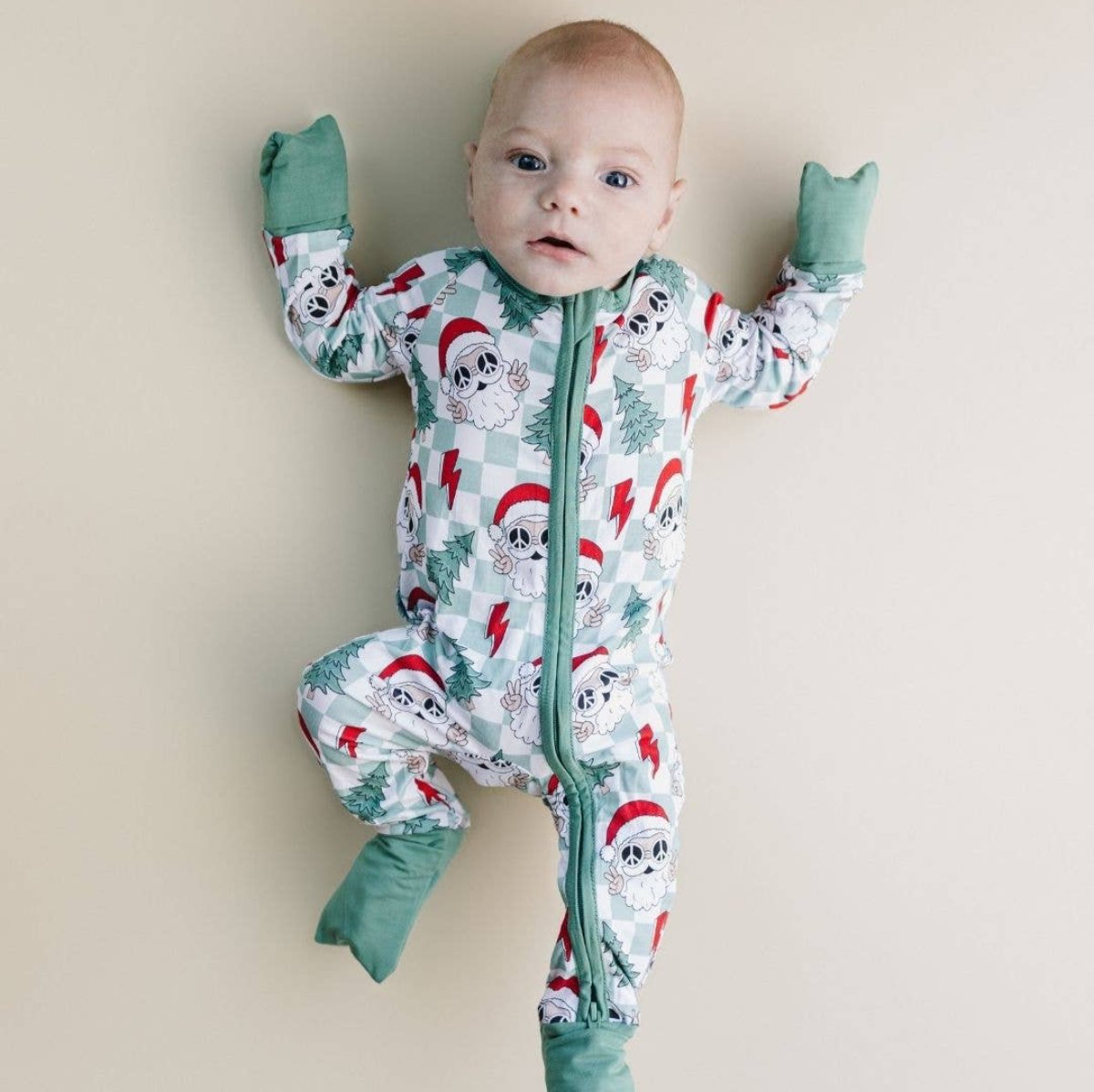 Christmas Baby Bamboo Clothing Zip Romper | Checkered Santa