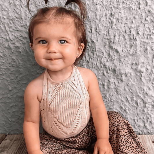 Drake Crochet Halter Romper - Vanilla Cream