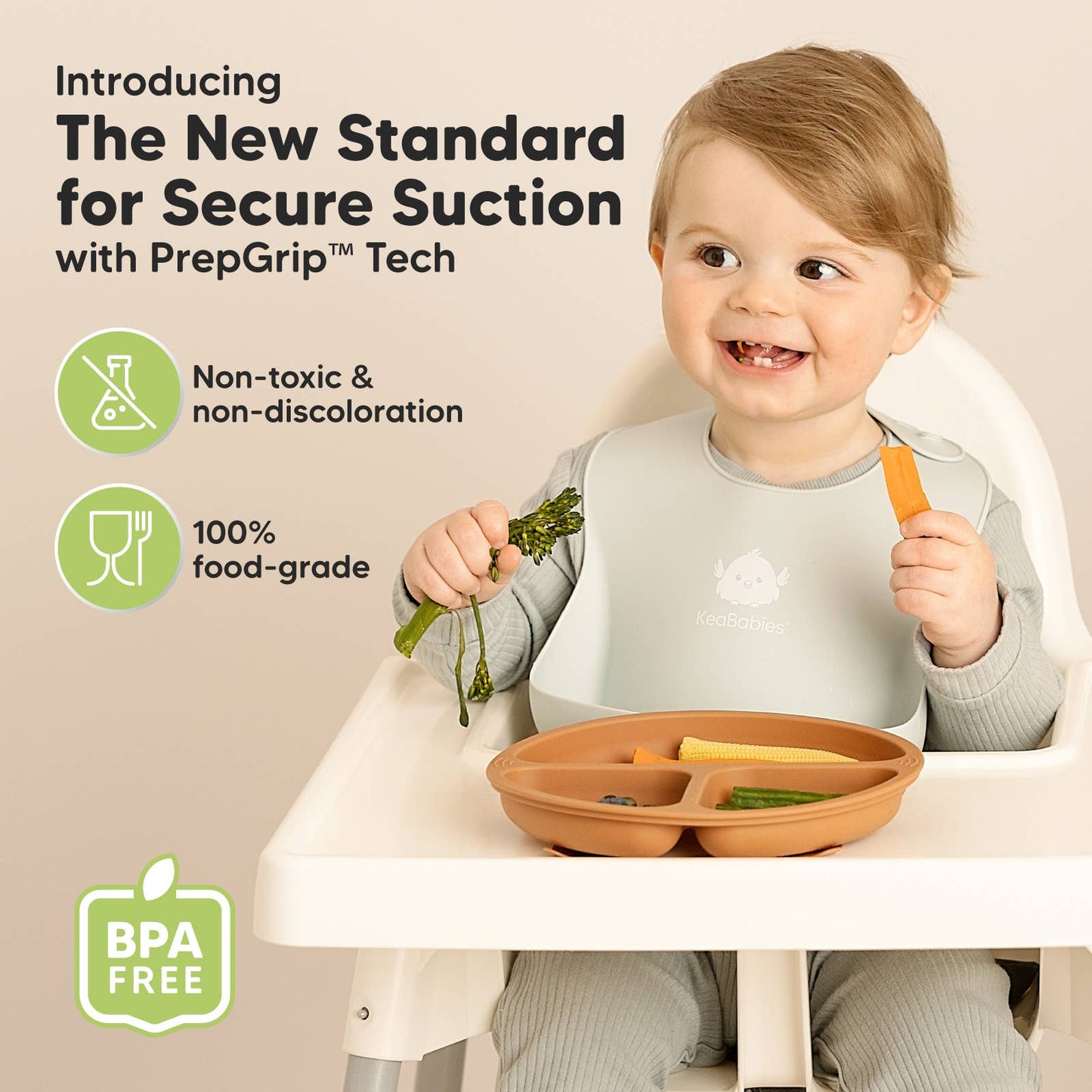 3-Pack Prep Suction Plates for Baby, BPA-Free Silicone Plate