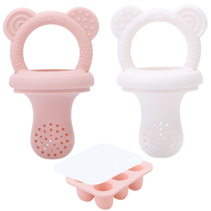 Food & Fruit Pacifier Feeder & Freezer Tray (Pink-White) 3pc