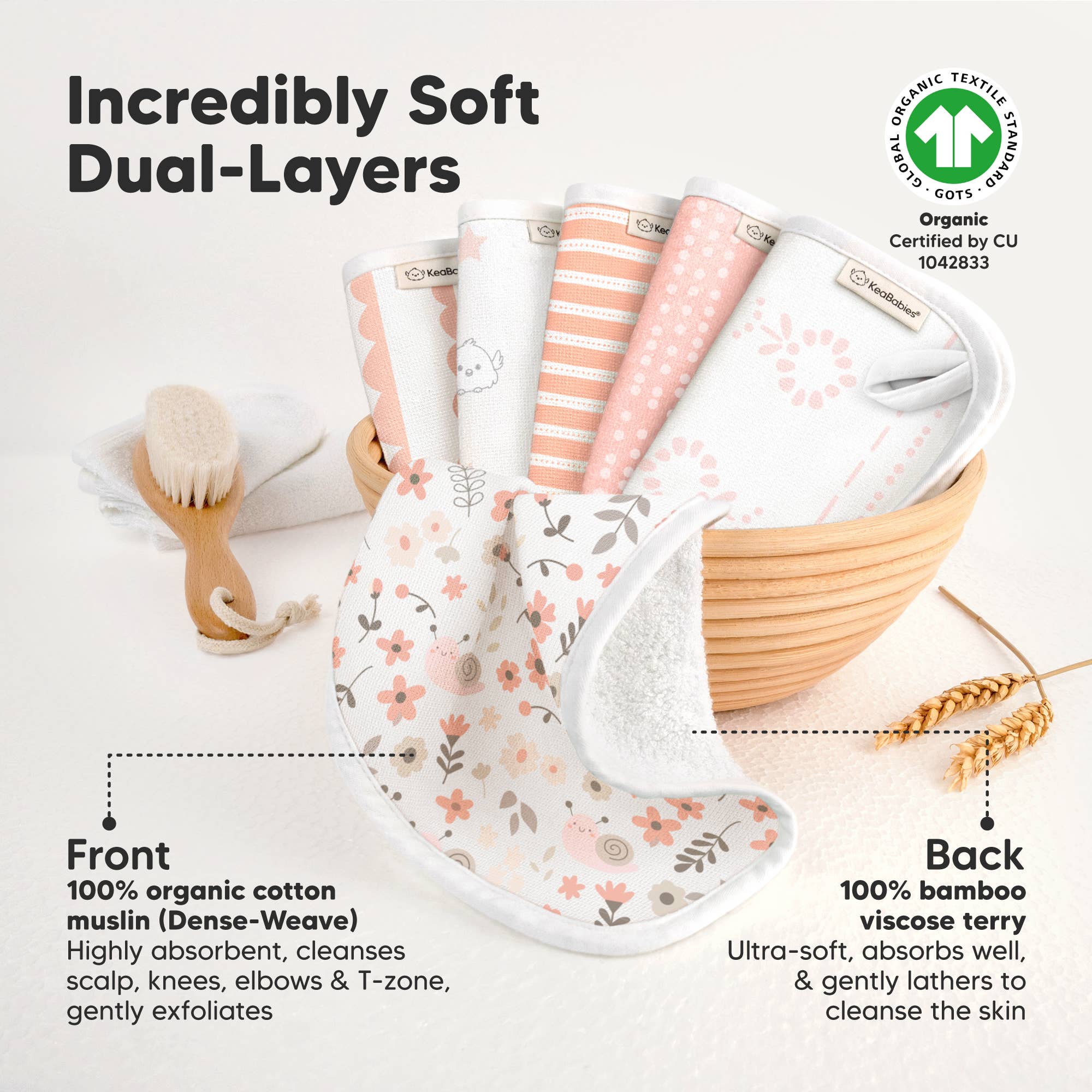 6-Pack Organic Cami Baby Washcloths for Face & Bath Towels