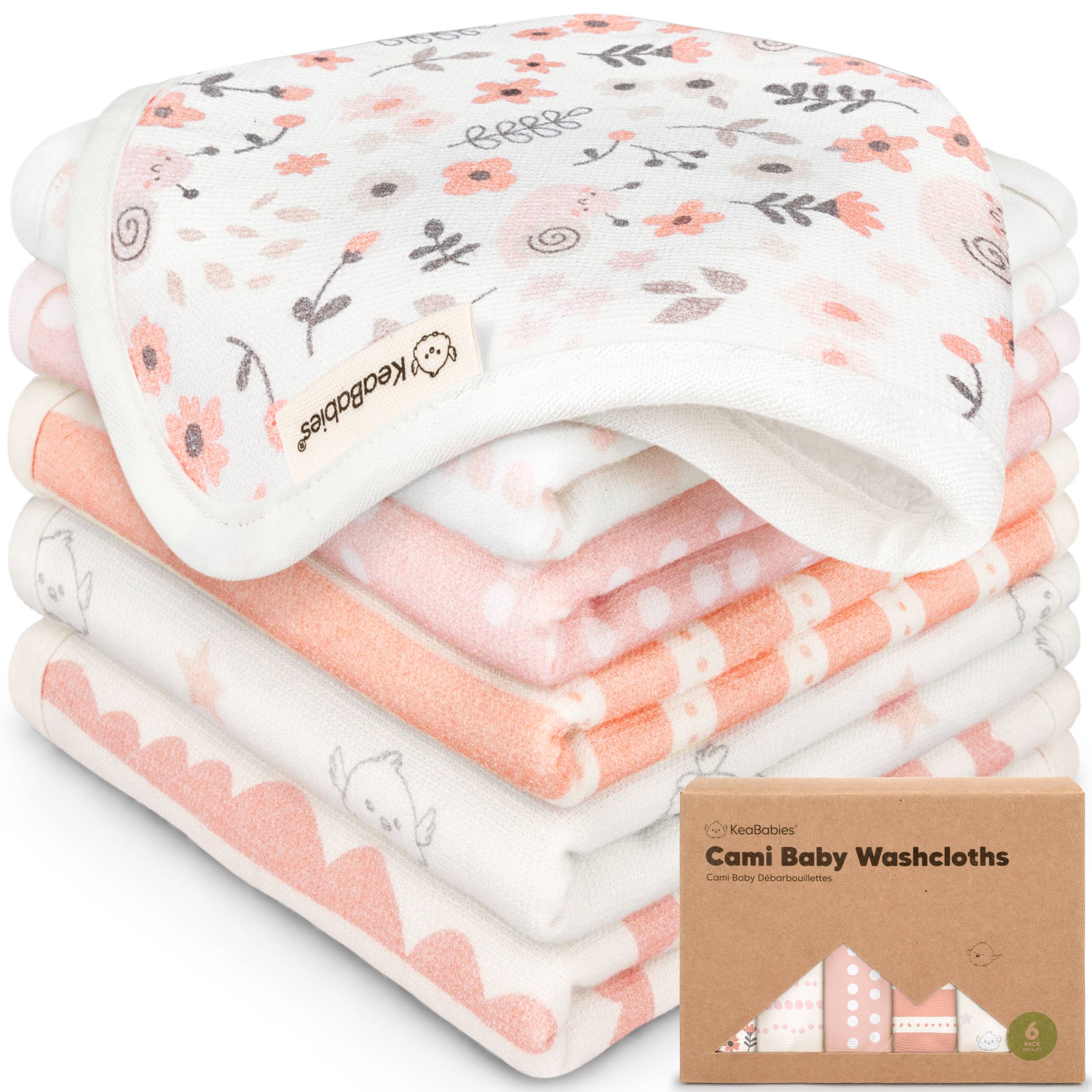 6-Pack Organic Cami Baby Washcloths for Face & Bath Towels