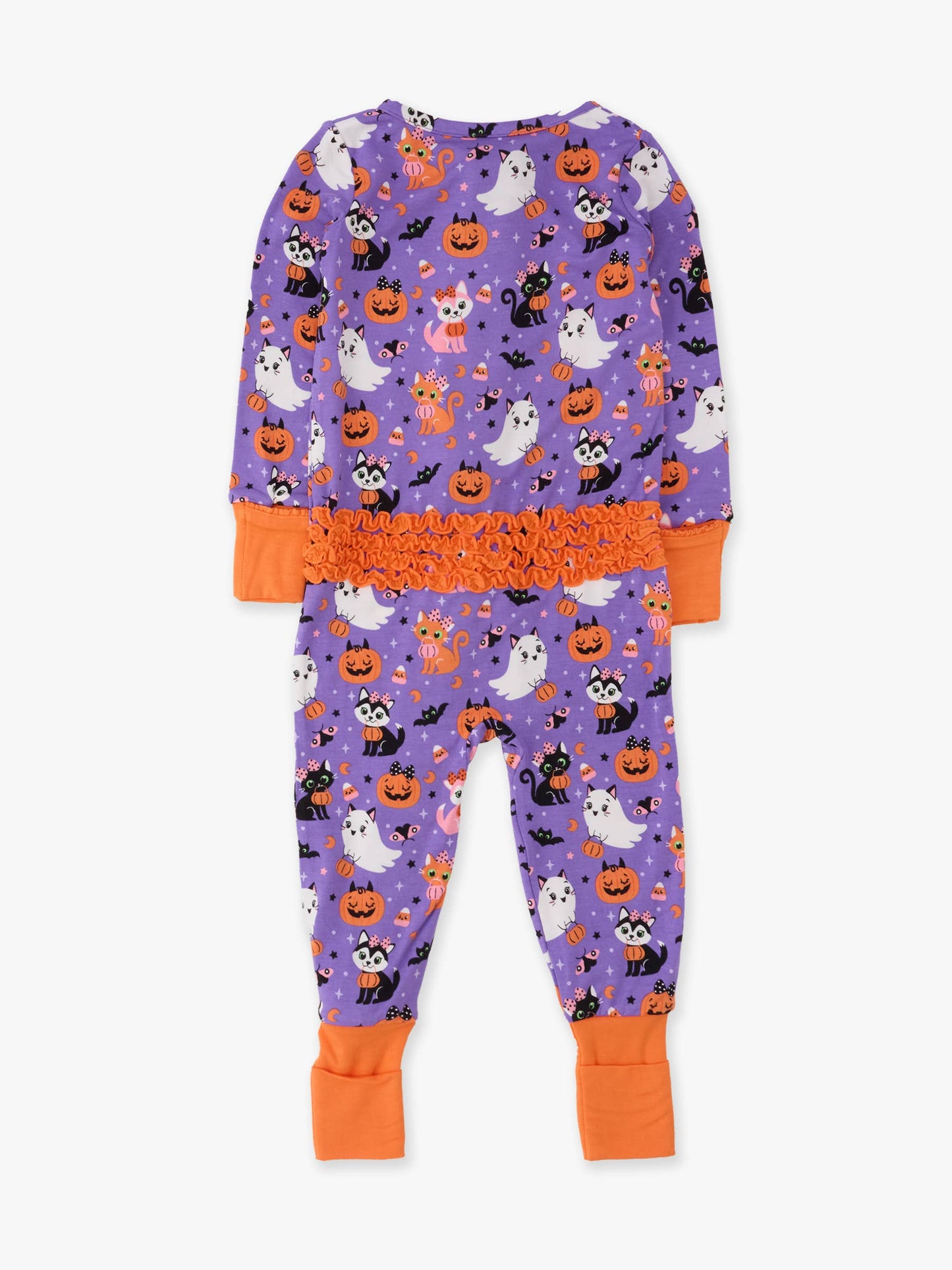SoftSnooze™ Baby Girls Bamboo Viscose Boo-tiful Kittens Convertible Ruffle One Piece Footie Pajama