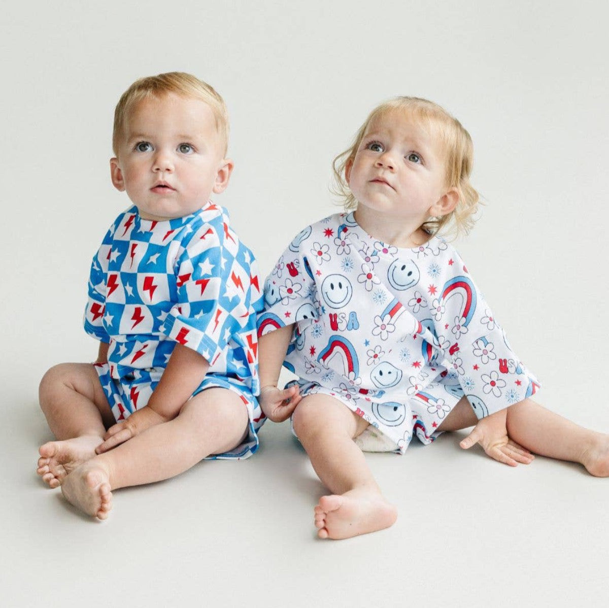 4th of July Lucky Panda Kids Shorts Set | Checks & Stars