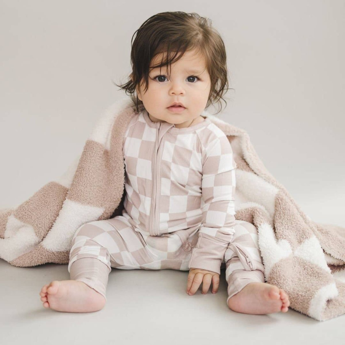 Bamboo Baby Unisex Clothing Zip Romper | Latte Checkered