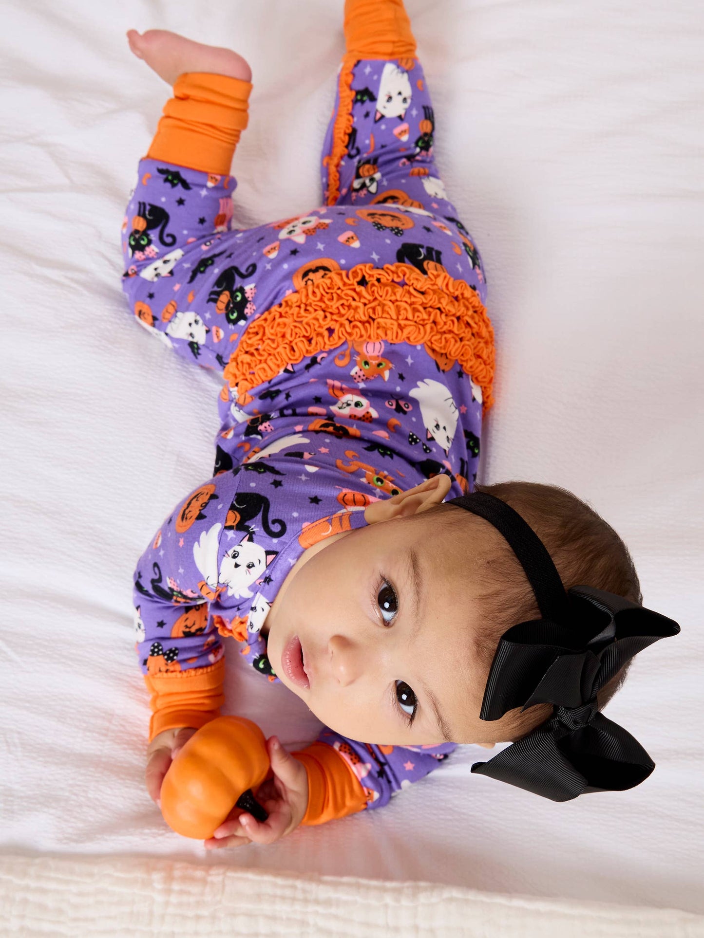 SoftSnooze™ Baby Girls Bamboo Viscose Boo-tiful Kittens Convertible Ruffle One Piece Footie Pajama