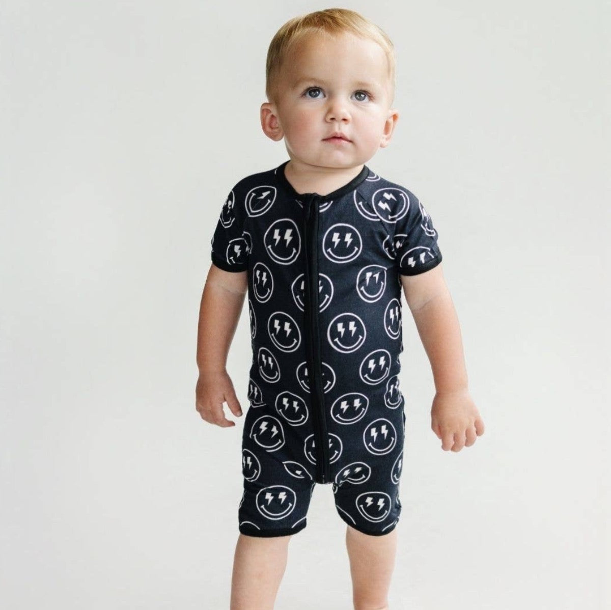 Baby Bamboo Shorty Romper | Electric Smiley