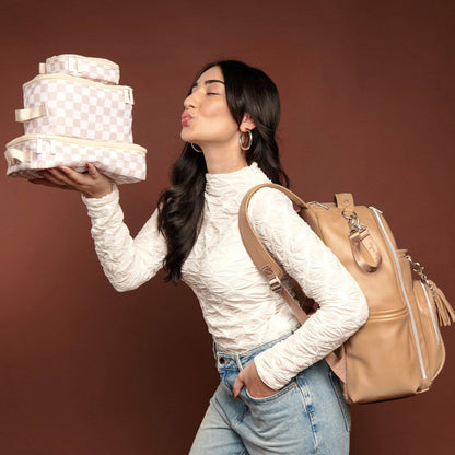 Itzy Ritzy Taupe Checkerboard Pack Like a Boss™ Packing Cubes