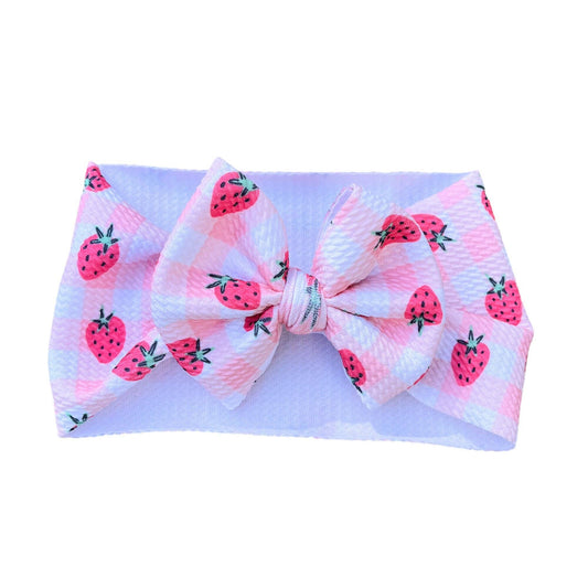 Strawberry Pink Gingham Headwrap Bow