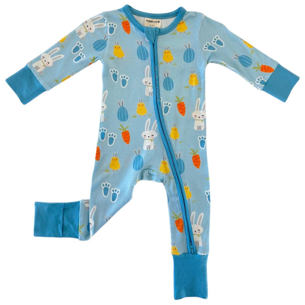 SpearmintLOVE Blue Easter Bunny 2-Way Convertible Zip Romper