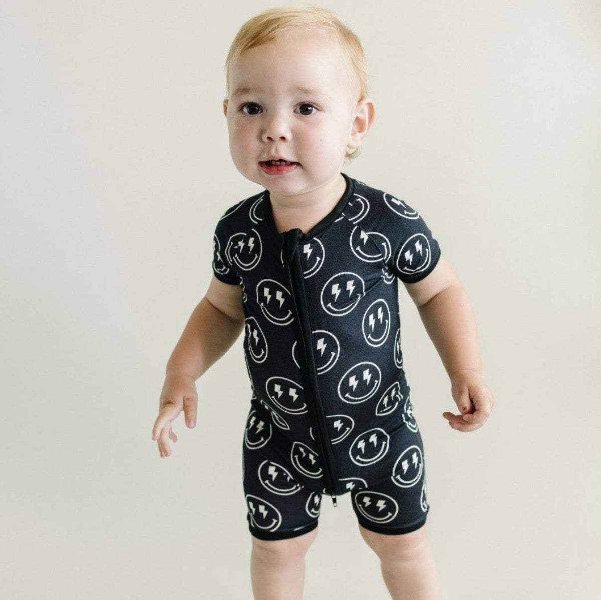 Baby Bamboo Shorty Romper | Electric Smiley