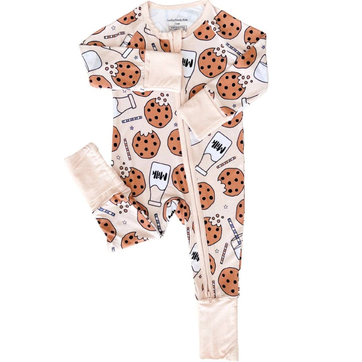 Lucky Panda Kids Bamboo Baby Zip Romper | Milk & Cookies