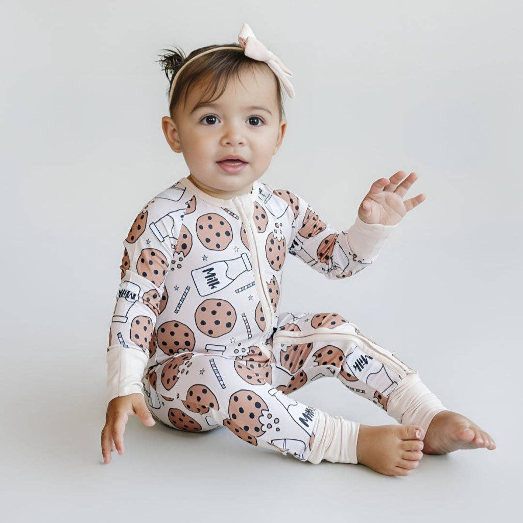 Lucky Panda Kids Bamboo Baby Zip Romper | Milk & Cookies