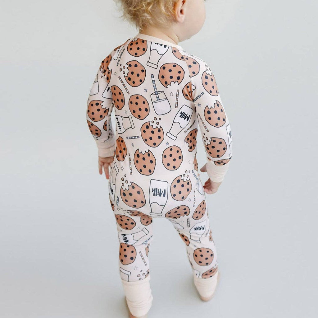 Lucky Panda Kids Bamboo Baby Zip Romper | Milk & Cookies