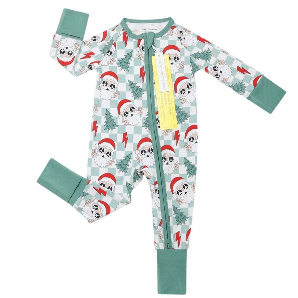 Christmas Baby Bamboo Clothing Zip Romper | Checkered Santa