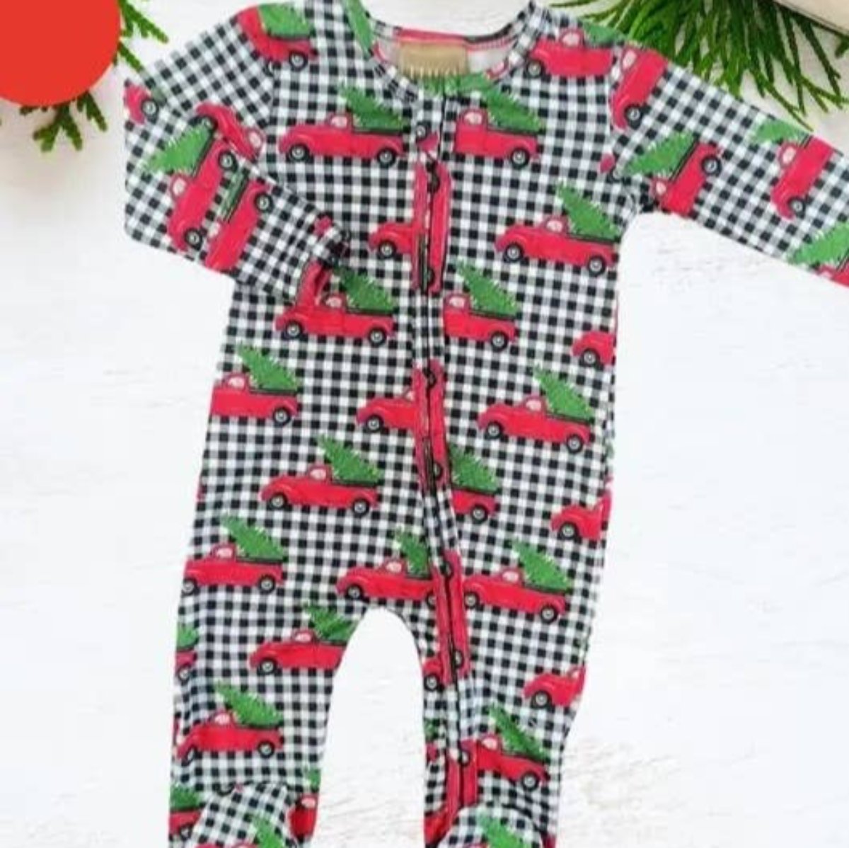 Christmas Baby Zippies Sleepers - Black Checkered Truck