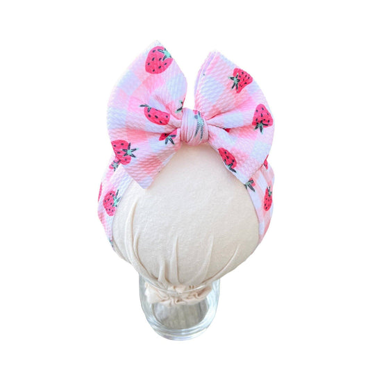 Strawberry Pink Gingham Headwrap Bow