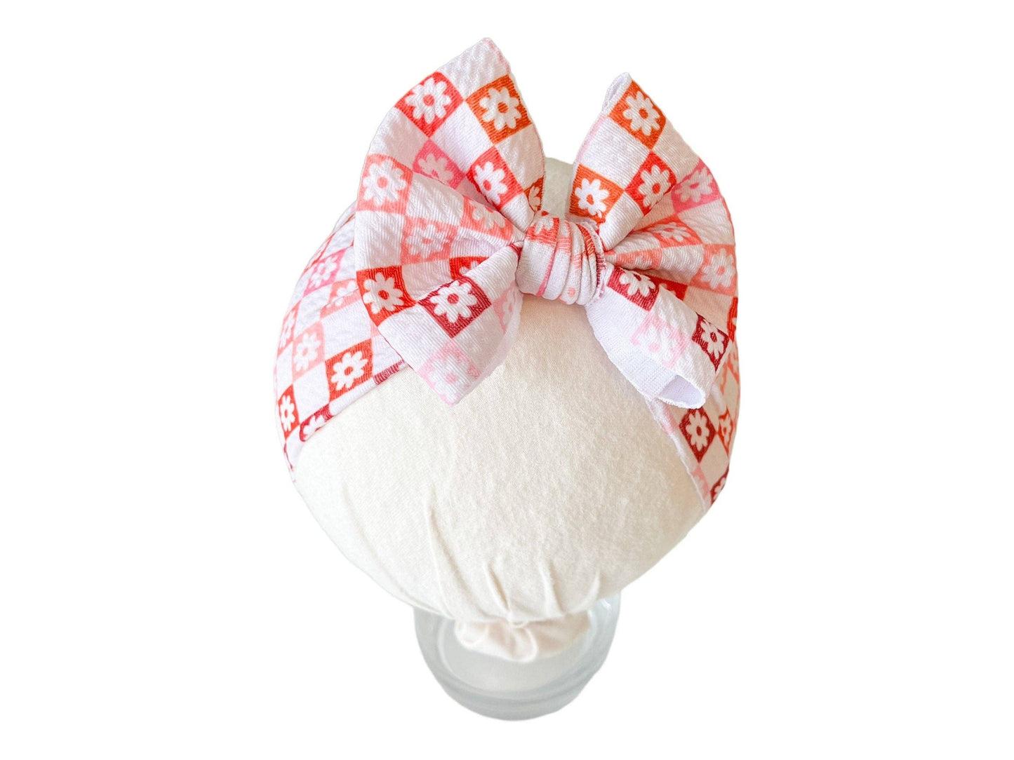 Ombre Checkers with Flowers Headwrap Bow