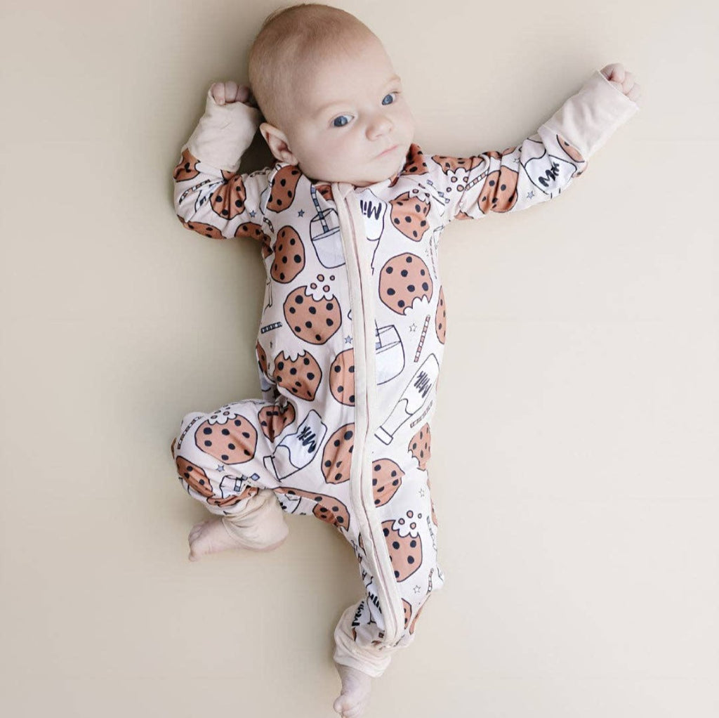 Lucky Panda Kids Bamboo Baby Zip Romper | Milk & Cookies