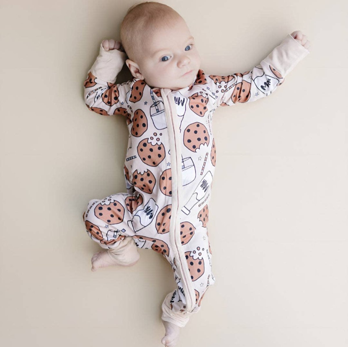 Lucky Panda Kids Bamboo Baby Zip Romper | Milk & Cookies