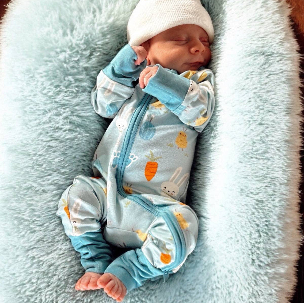 SpearmintLOVE Blue Easter Bunny 2-Way Convertible Zip Romper