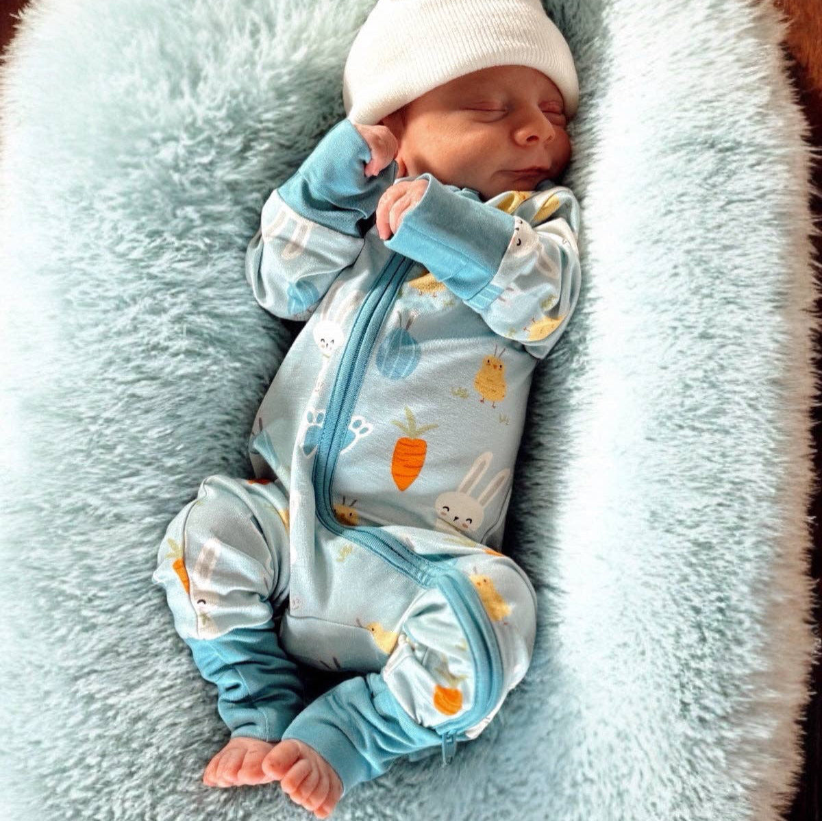 SpearmintLOVE Blue Easter Bunny 2-Way Convertible Zip Romper