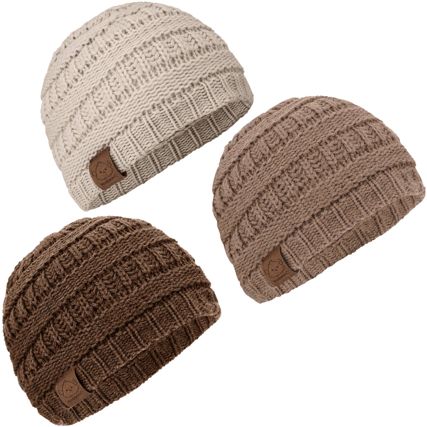 KeaBabies 3-Pack Warmzy Baby Beanies (Pecan, M)