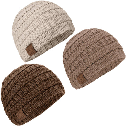 KeaBabies 3-Pack Warmzy Baby Beanies (Pecan, M)