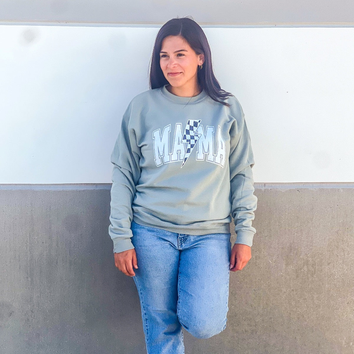 Mama Checkered Bolt Crewneck