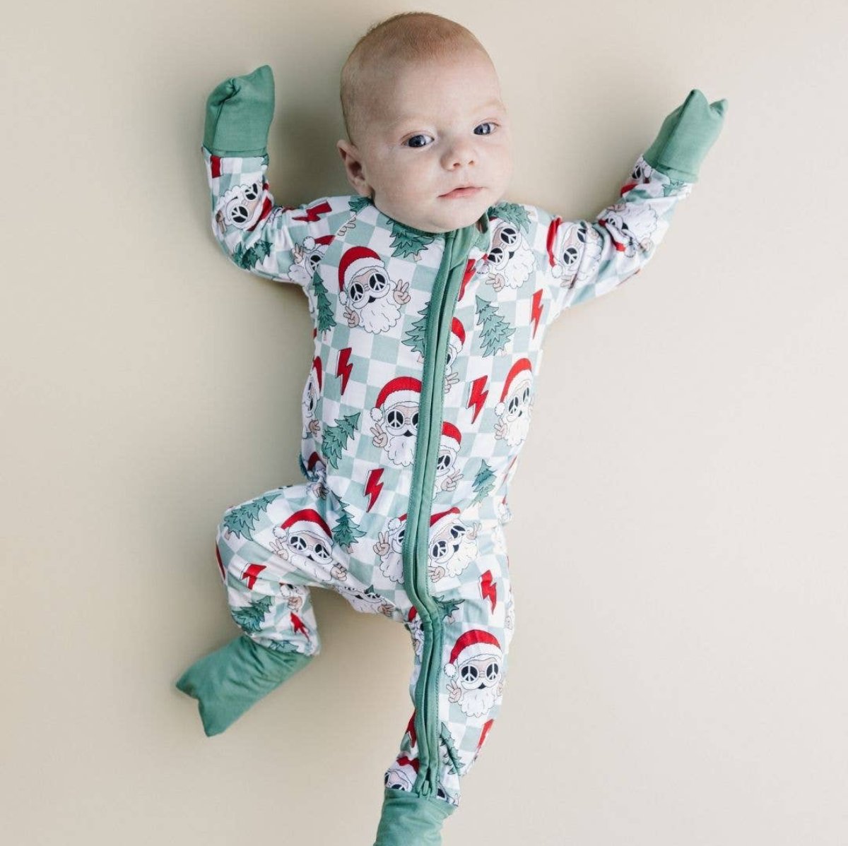 Christmas Baby Bamboo Clothing Zip Romper | Checkered Santa